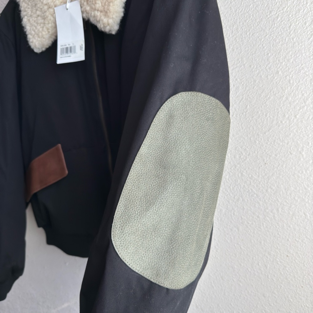 FRAME Luxury Shearling Leather Bomber Jacket - Picture 7 of 15